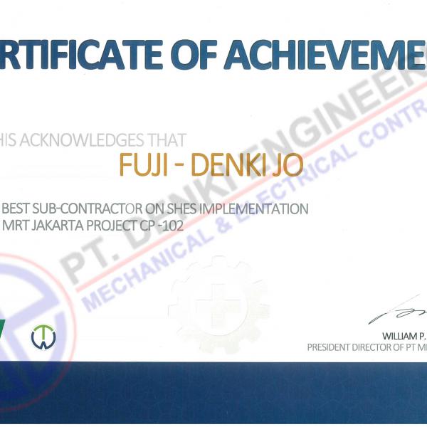 Certificate of Safety Achievement MRTJ-CP